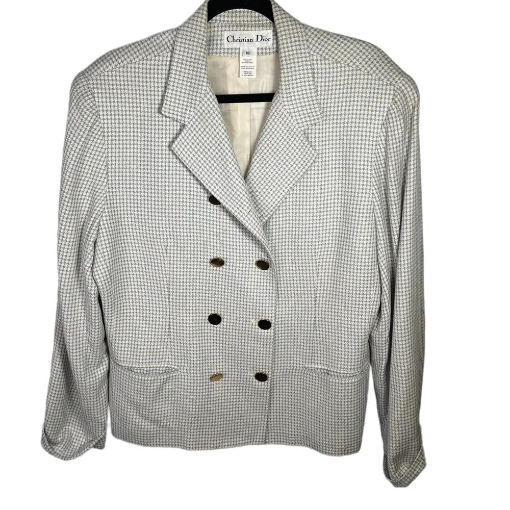 Christian Dior Vintage Houndstooth Double Breasted Blazer Jacket Size 18